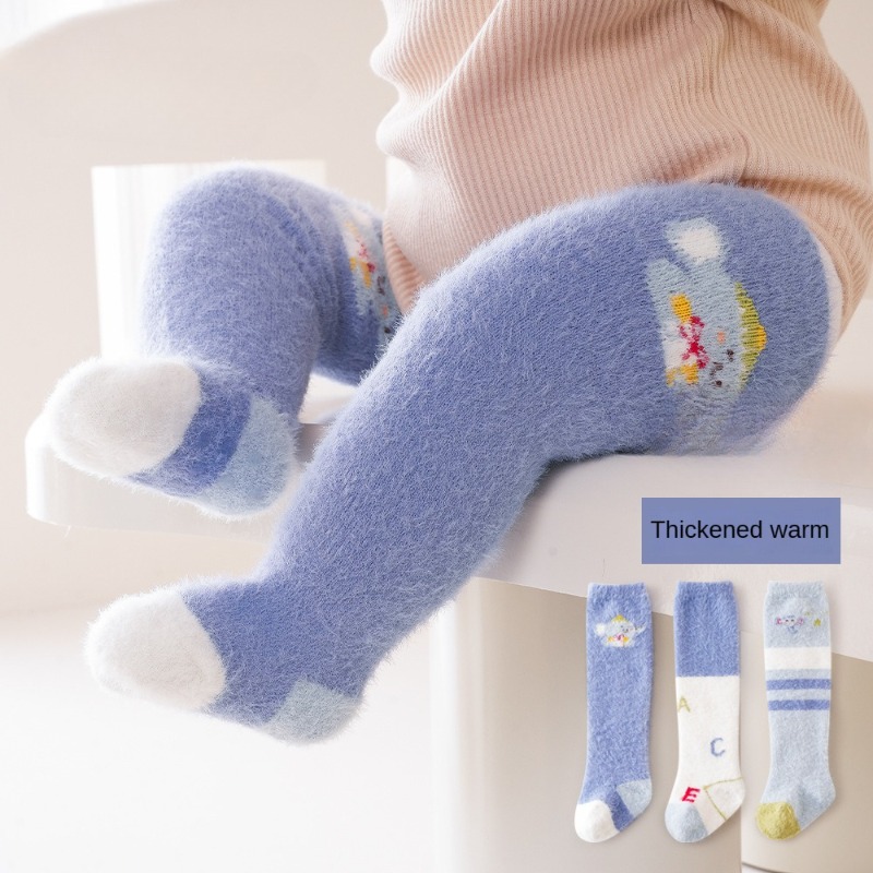 Calcetines para bebés y niñas, 3 pares de calcetines de algodón de punto  grueso y sin costuras, gruesos, cálidos, sin costuras, para niños,  calcetines
