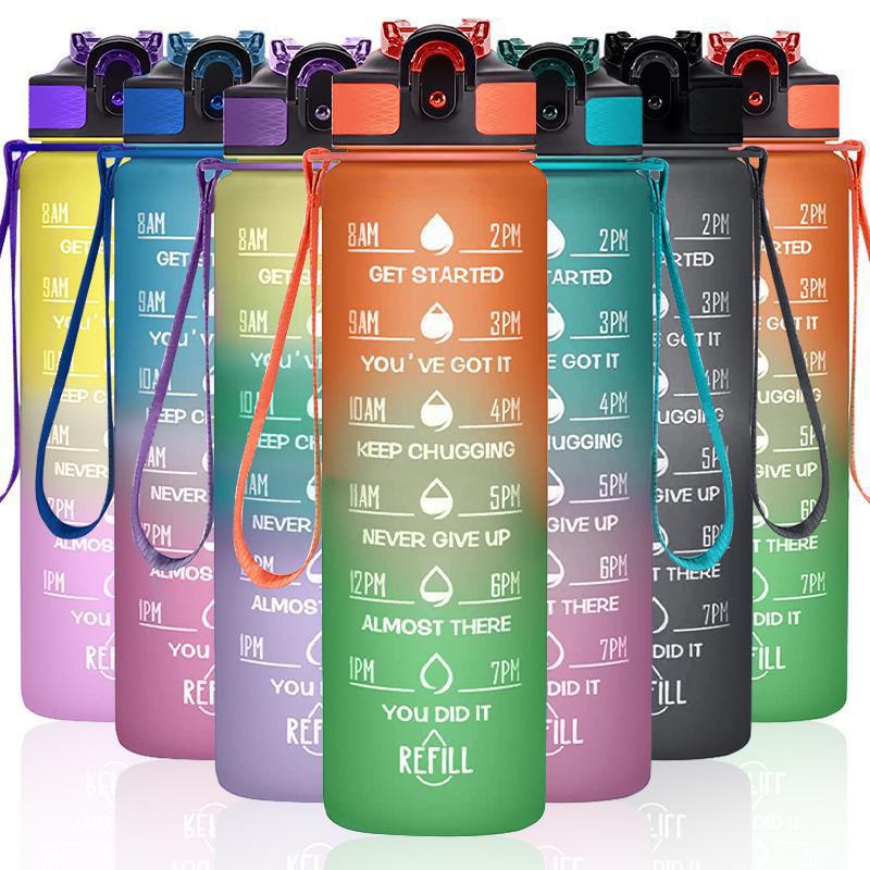 Leak proof Sports Water Bottle With Straw And Time Marker - Temu
