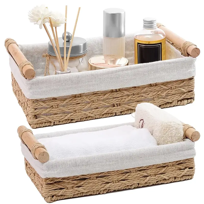 Rectangle Wicker Baskets With Handle Roll Paper Storage - Temu