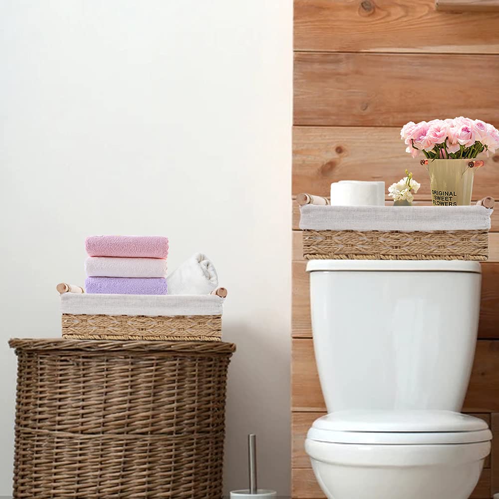 DUOER Round Paper Rope Storage Basket, Wicker Baskets for Organizing with  Handle, Decorative Bins for Countertop, Toilet Paper Basket for Toilet Tank