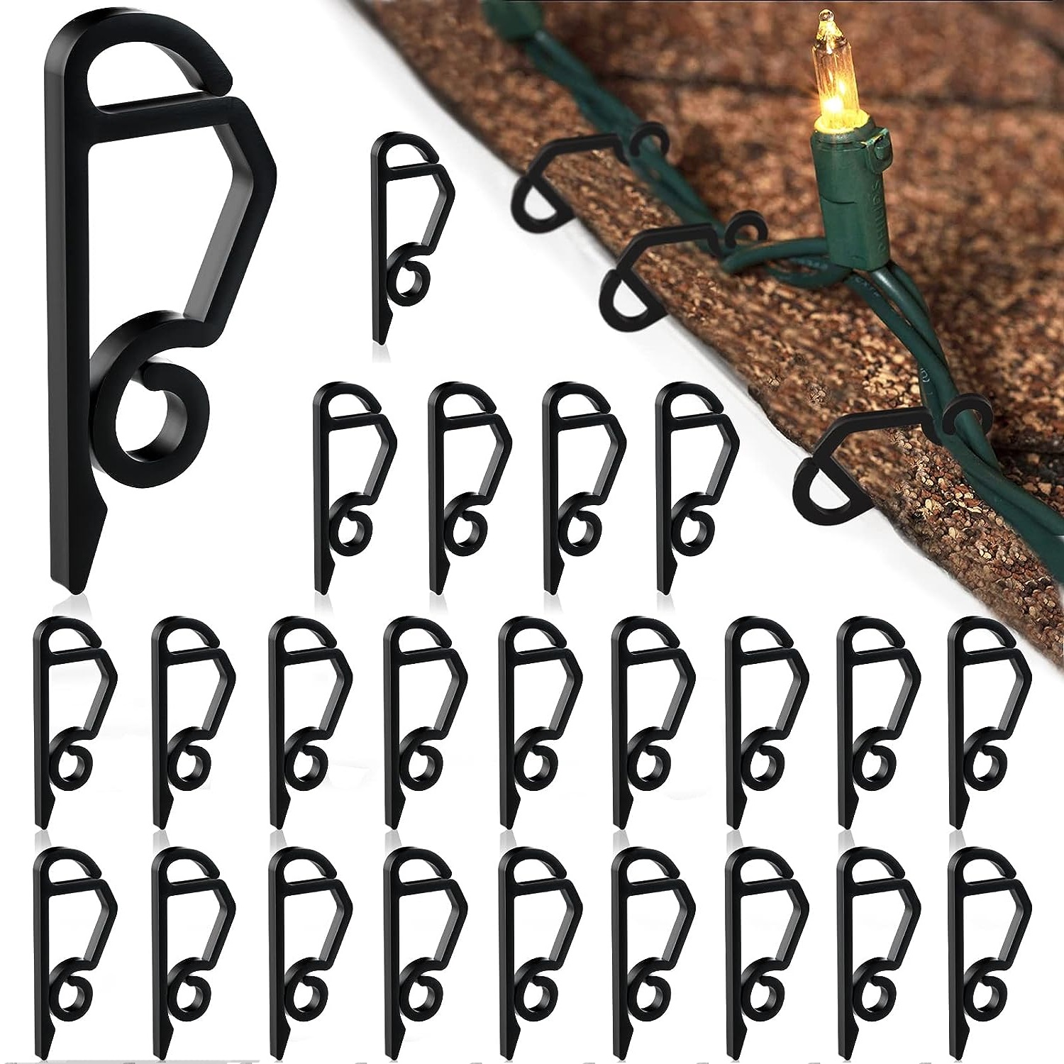 60pcs, Christmas Gutter Light Clips Hooks For Hanging Outdoor String Lights  Black Plastic Light Hanger Hooks, Outside Rope Lights Waterproof, Scene De