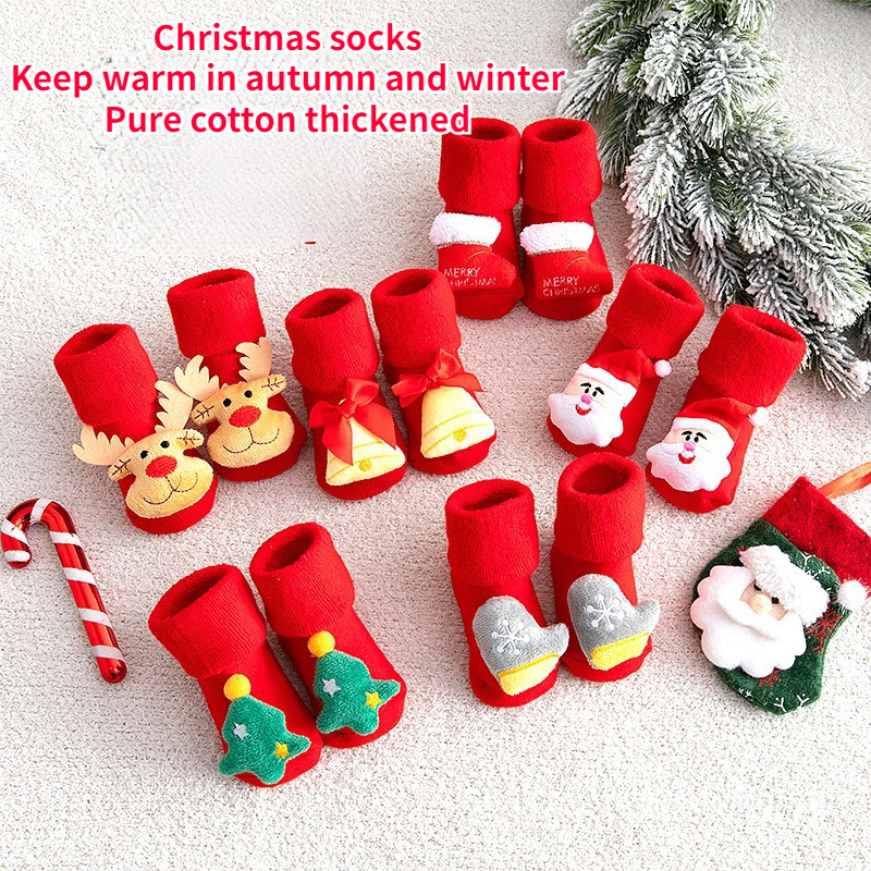 Chaussettes de noël antidérapantes pour bébé, chaudes, mignonnes