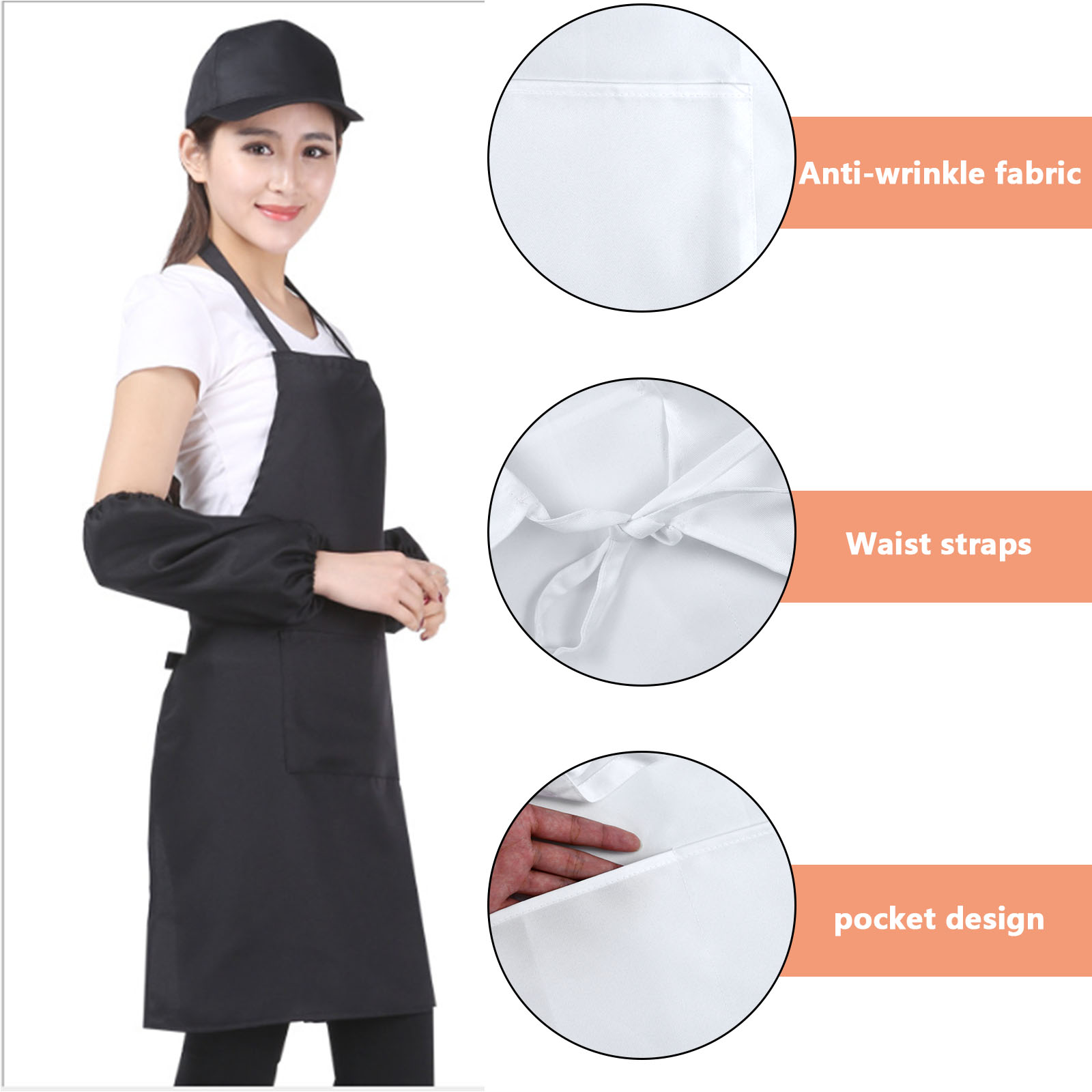 Fashion Men Women Solid Cooking Kitchen Restaurant Bib Apron Dress with  Pocket