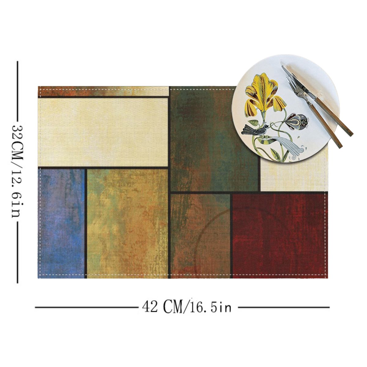 1pc Small Patchwork Pattern Kitchen Mat, Modern Style Rectangular