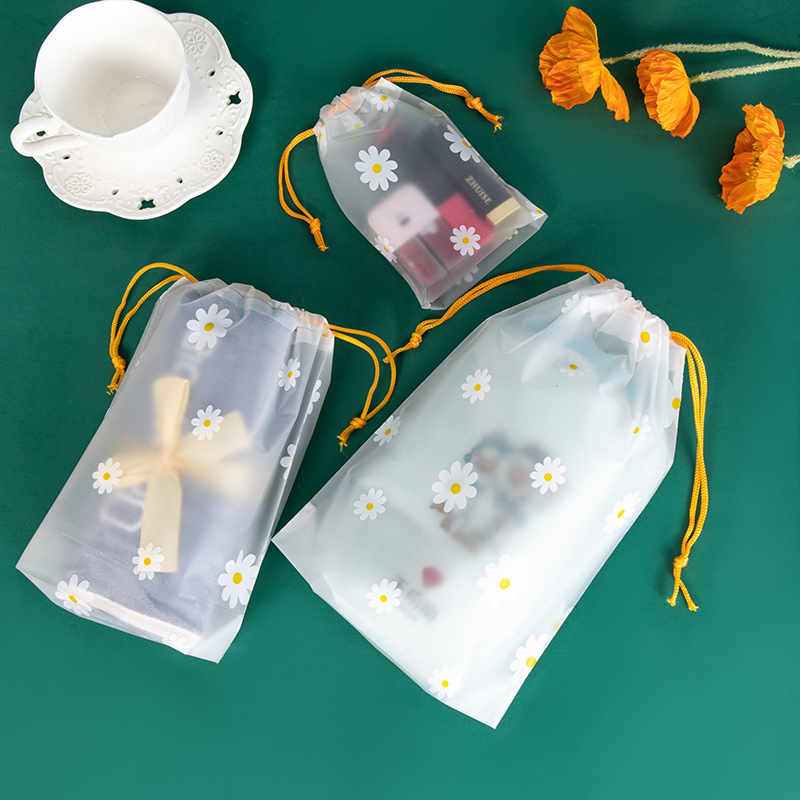 

10pcs Small Chrysanthemum Frosted Bundle Pocket Gift Packaging Bag Clothing Clear Storage Bag Cosmetics Drawstring Bag For Women - Mother's Day Gifts