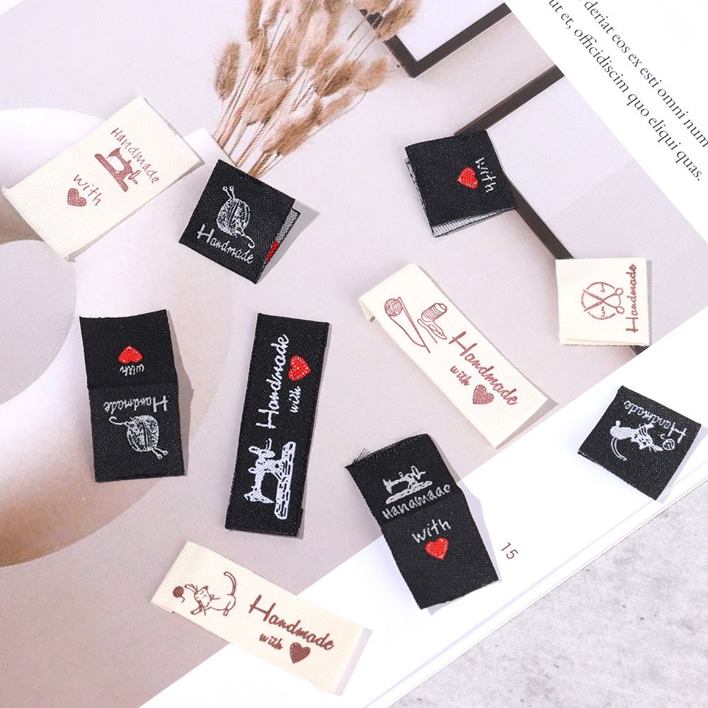 50Pcs Made With Love Cotton Labels Handmade Label Black White Clothes Labels  Woven Tags For Knitted