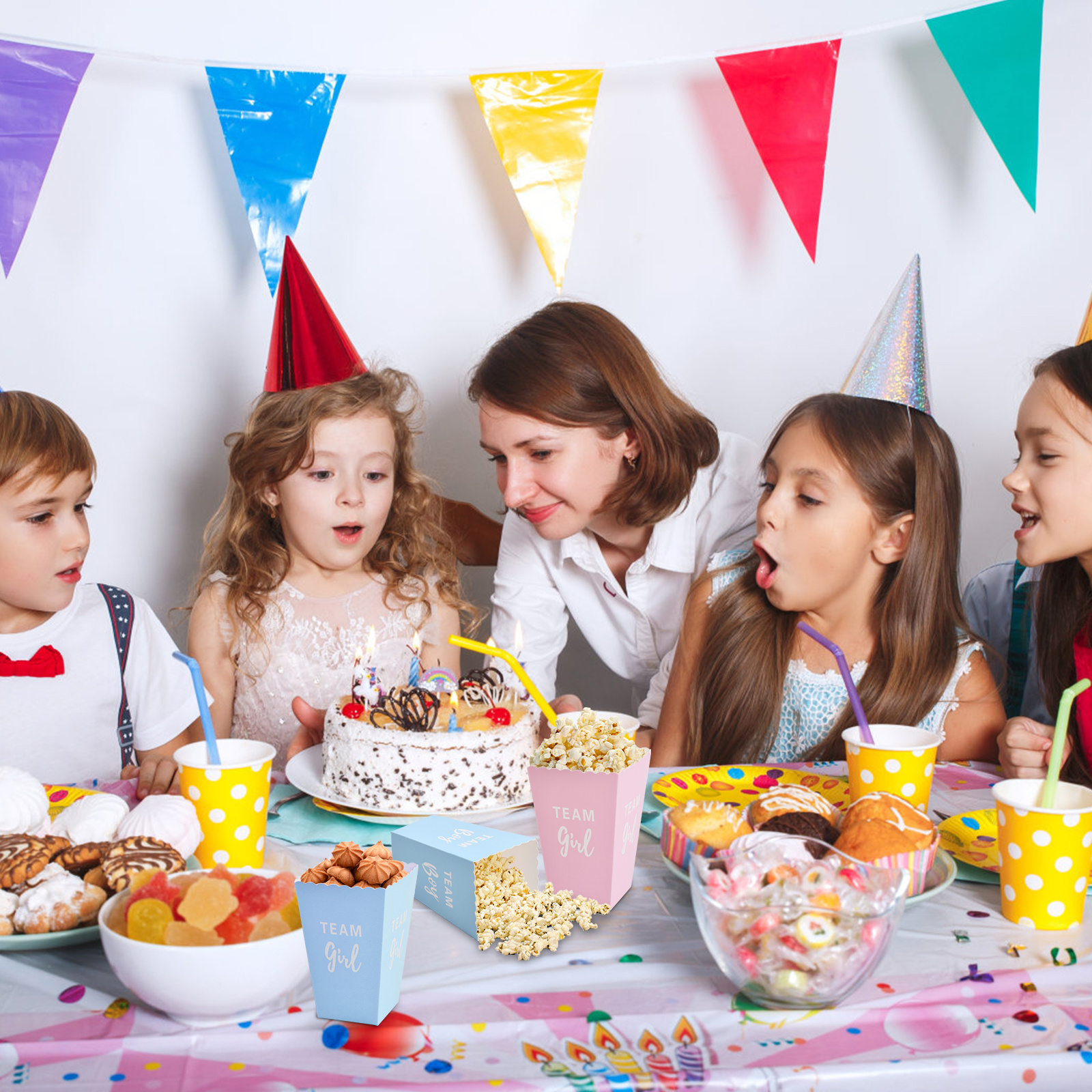 50 Scatole Per Bomboniere Per Popcorn, Sacchetti Per Popcorn Piccoli Rosa  Blu, Porta Popcorn In Carta