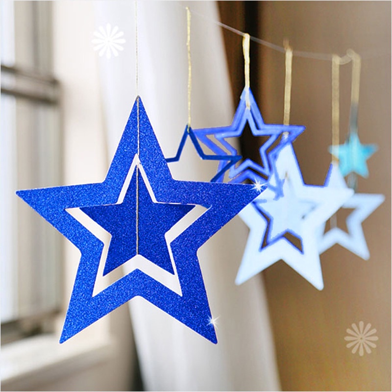 Uxcell 10 Set Blue Stars Hanging Decorations Shiny Stars Streamers Ceiling  Decorations for Wedding Birthday Party 