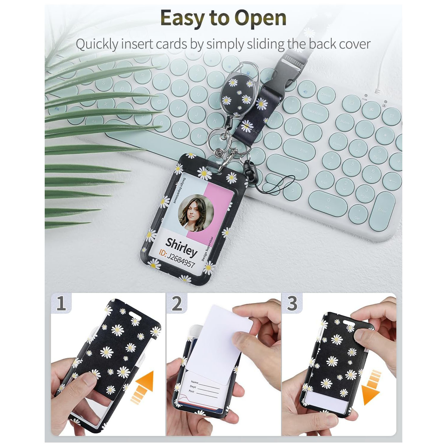 1 Set Id Badge Holder With Lanyard And Retractable Reel Clip Convenient  Flower Pattern Card Holder For Office