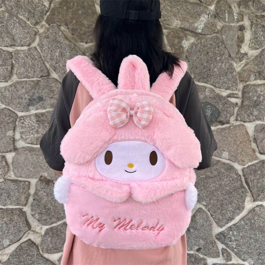 * Plush Cartoon Backpack, Kawaii * Melody Large Capacity Schoolbag, Cute  Fluffy Shoulder Bag, Birthday Gift Christmas Gift