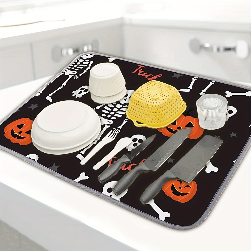 Polyester Drain Mat Happy Halloween Dish Drying Mat - Temu