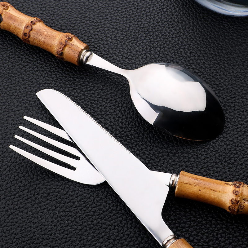 Western Knife, Fork and Spoon Tableware Stainless Steel Steak Knife Wooden  Handle Steak Knife and Fork 3-piece Set