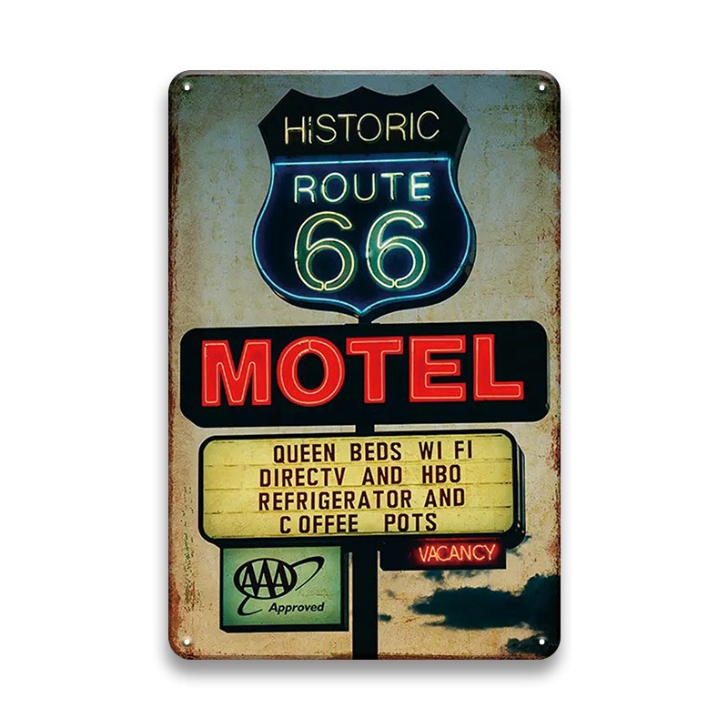 Plaque métallique 40 x 30 cm Vintage* Motel Road Trip Route US66