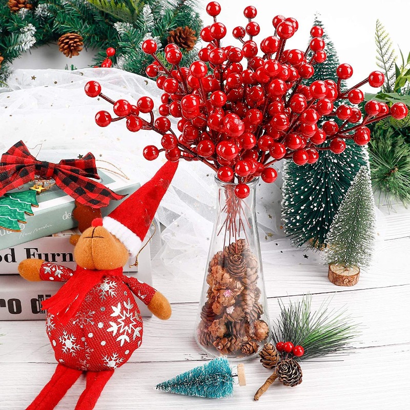 20pcs Berry Picks Artificial Red Berry Stems Red Christmas Tree
