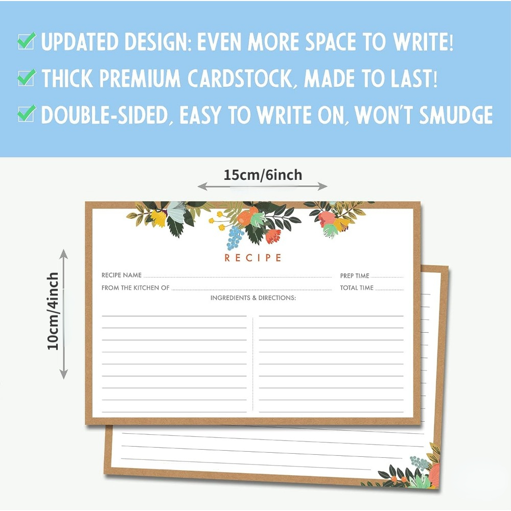 Floral Recipe Cards Double Sided Cards Thick Card Stock - Temu