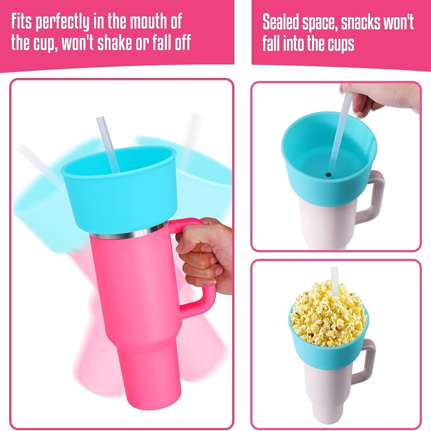 Pink Tumbler with Snack Bowl Drinking Cup Snack Holder with Handle