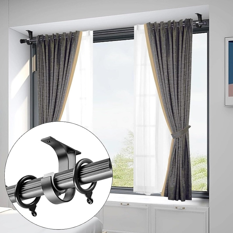 Curtain Rod Bracket, 4Pcs Double Curtain Rod Holder, Double Rod Brackets  Hooks for Living Room Bedroom Curtain Rods