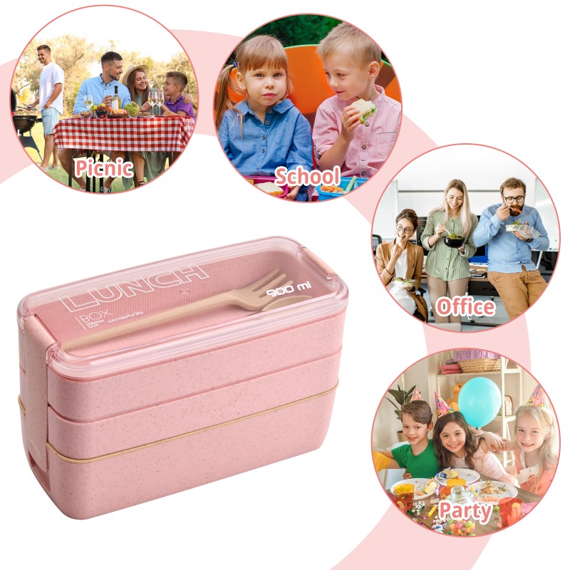 Bento Lunch Box Meal Prep Containers Reusable 3-compartment