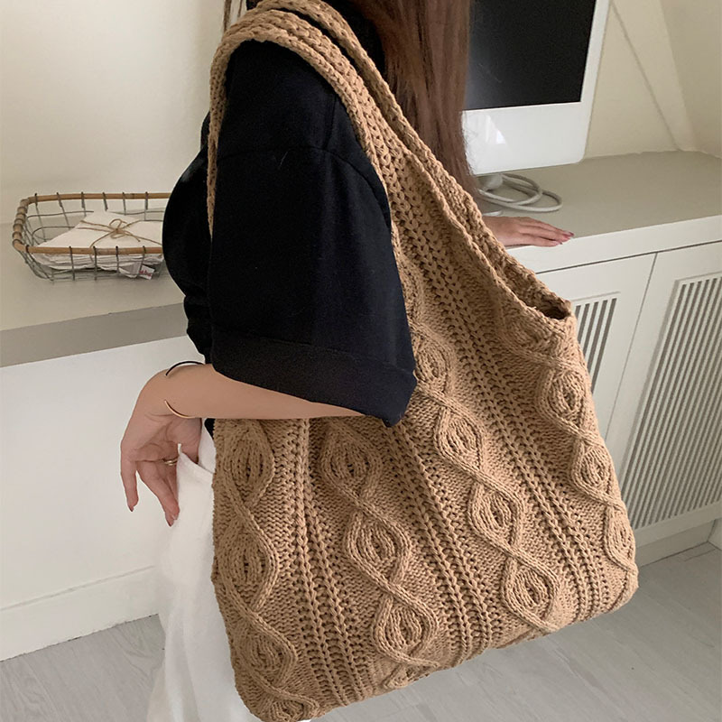 Hobo bag for women contrast color large capacity tote bag shoulder bag  women's trendy knitted bag