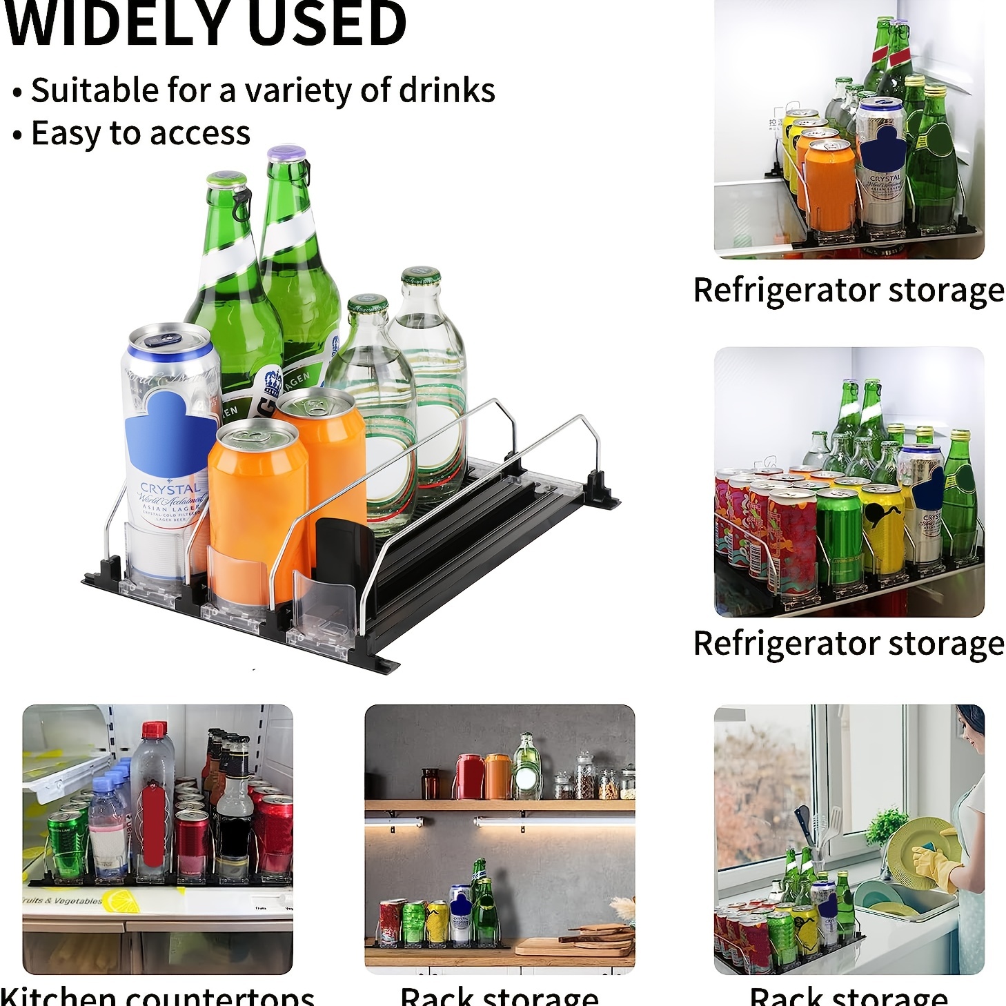 Soda Can Organizer For Fridge, Self-pushing Drink Holder For Refrigerator,  Adjustable Width Beverage Water Beer Storage For Kitchen Pantry