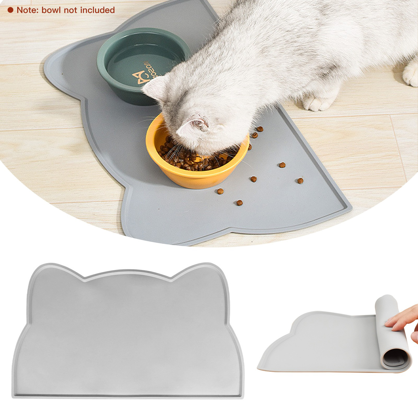 Silicone Pet Feeding Mat, Dog Bowl Mat With Raised Edge For