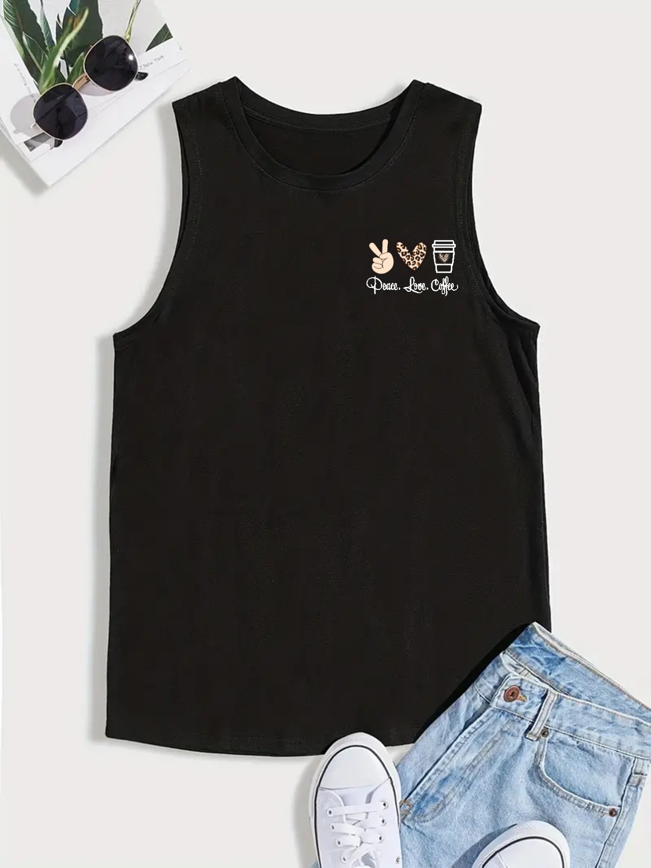 Heart Pattern Print Mens Casual Breathable Comfy Sleeveless Tank Tops