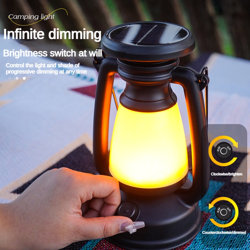 Camping Lantern USB Rechargeable Solar Camp Light Remote Control Camping  Light for Tents Hiking Camping 