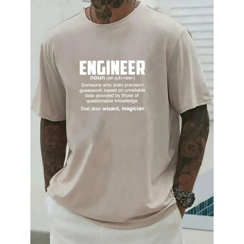 

Engineer Creative Pattern Men's T-shirt For Summer Outdoor, Men's Casual Daily Crew Neck Tops