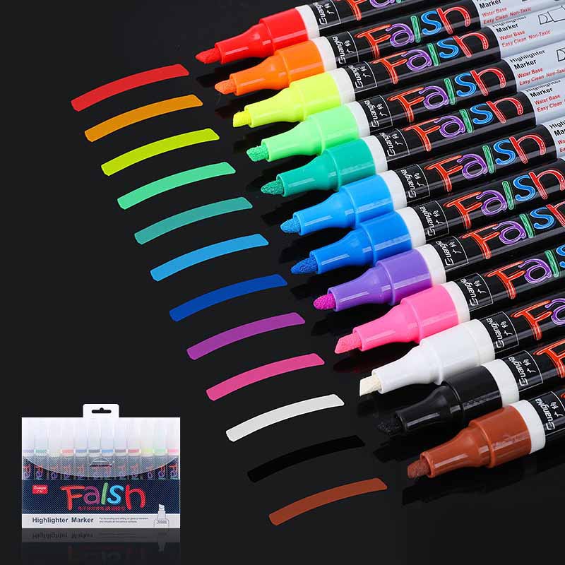 8 Colours Highlighter Pen Liquid Chalk Fluorescent Neon Marker LED Glass  board Art Marker Pens School Office Supplies