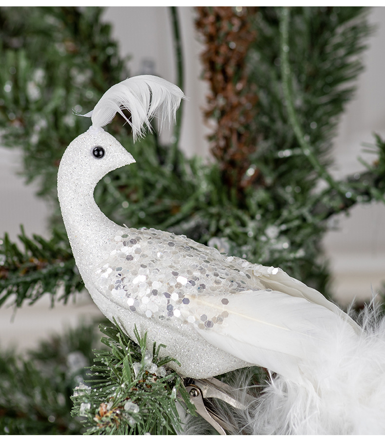 1pc Large New Christmas Hanging Simulation White Peacock Christmas Tree  Decorations Natural Feather Crafts 3.15 * 15.75inch, Pendant Decor  Ornament, S