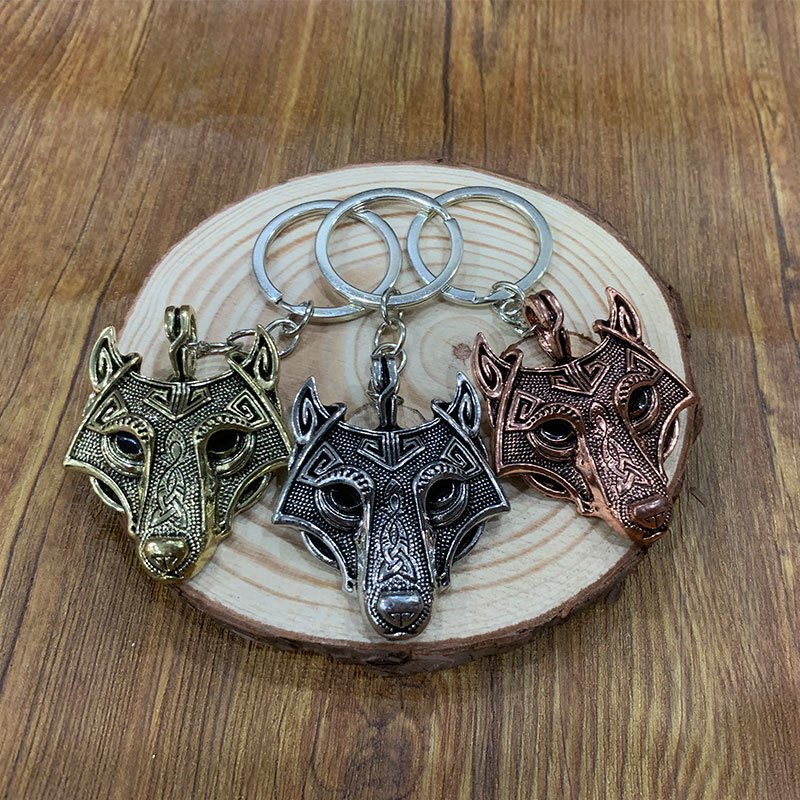 Viking Wolf Head Keychain Fashion Retro Key Ring - Temu