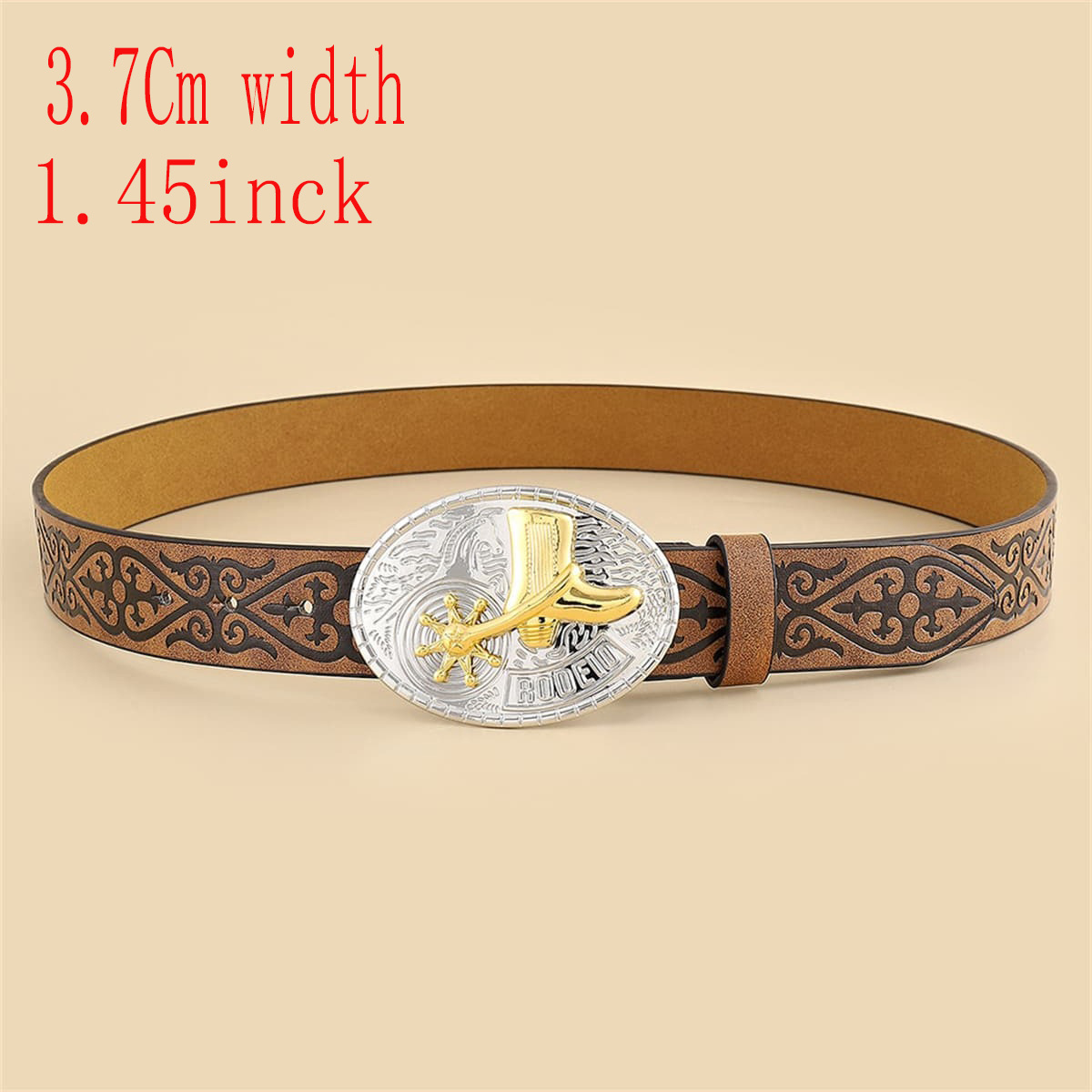 1pc 3.7cm Wide Brown Color Printed Belt Unisex Fashionable Vintage Casual  Belt With Buckle