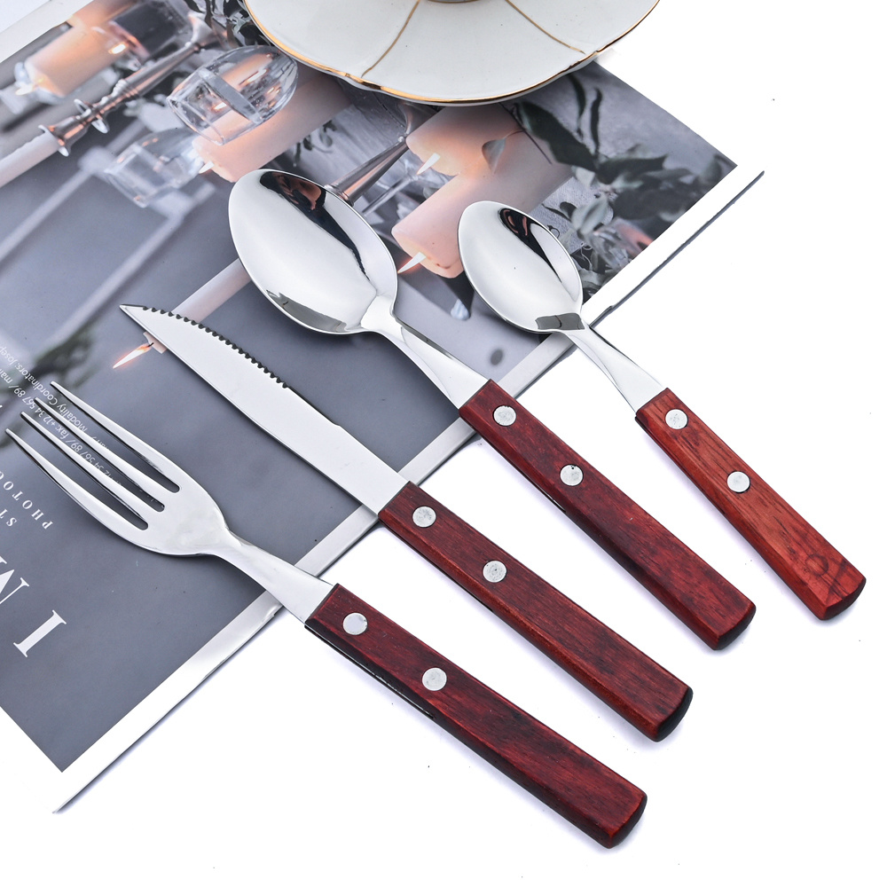 Set Of 6 German Stainless Steel Steak Knife Dinner Tablewares Steak Knives  With Solid Wood Handle Cutlery Knife