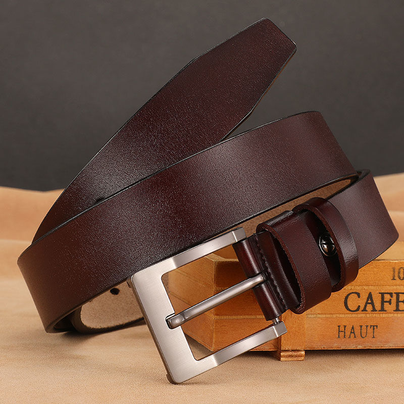 Leather Cowhide Large Needle Buckle Belt Men's Accessories
