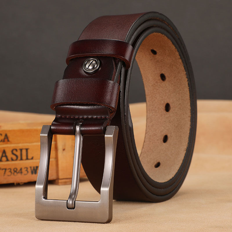 Leather Cowhide Large Needle Buckle Belt Men's Accessories