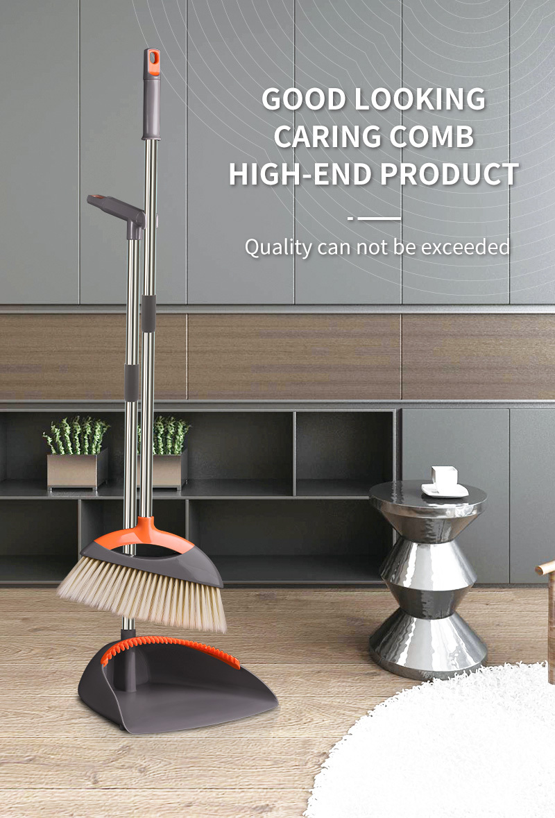 Broom and Dustpan Set for Home, Long Handle Upright Standing