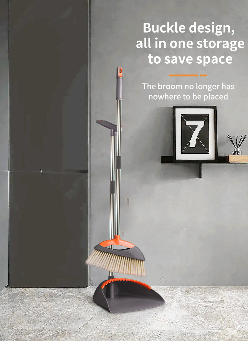 Casabella Quick 'n Easy Upright Broom and Dustpan Set, Gray/Orange