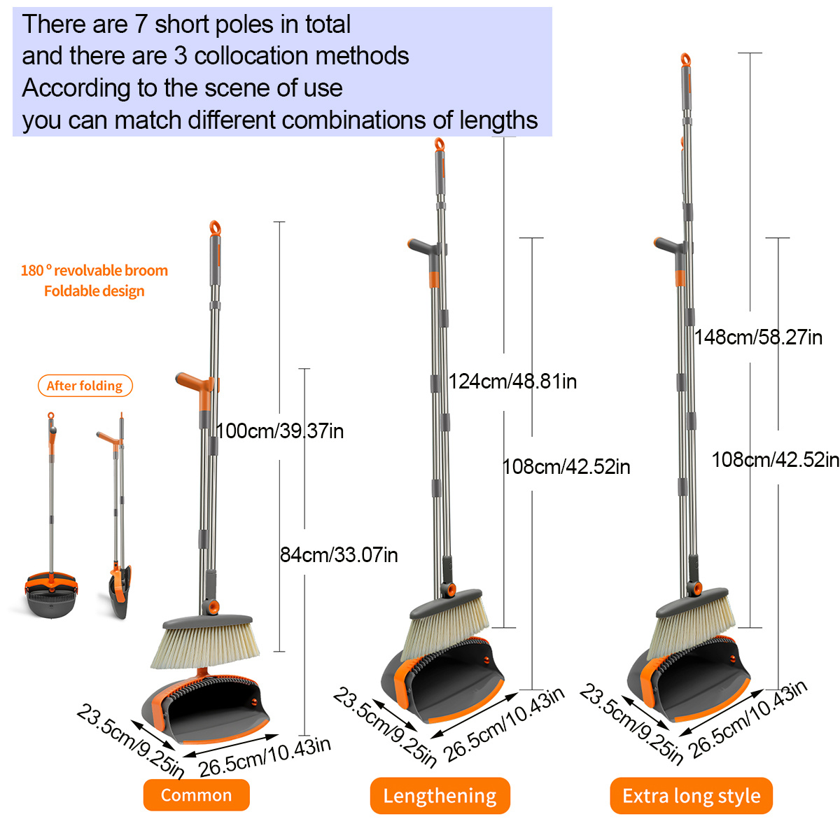 Casabella Upright Broom and Dustpan Set for Cleaning and Sweeping