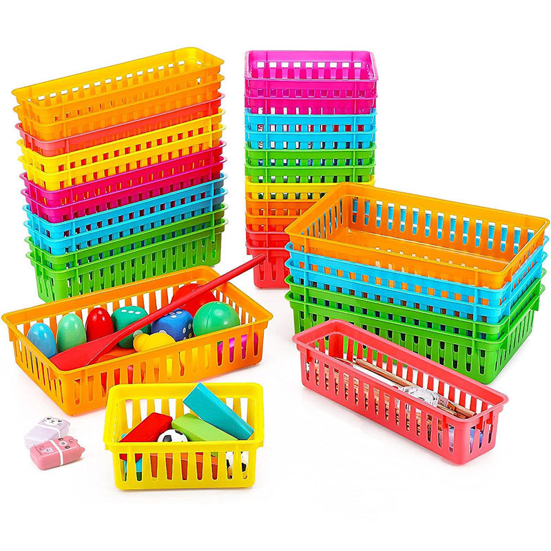 DEAYOU 24 Pack Classroom Storage Baskets, Small Plastic Organizer Basket,  Colorful Square Mini Storage Trays, Crayon Pencil Container Bin Holder for