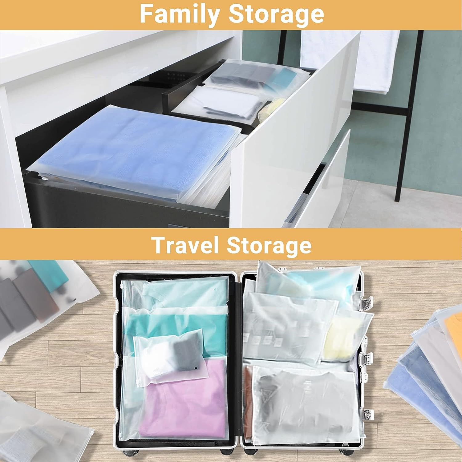 20 Pcs Frosted Resealable Bag Plastic Zip-lock Seal Clothes Bags Travel  Space Saver Storage Waterproof Luggage Organiser Pouch For Clothes Garment  Sch