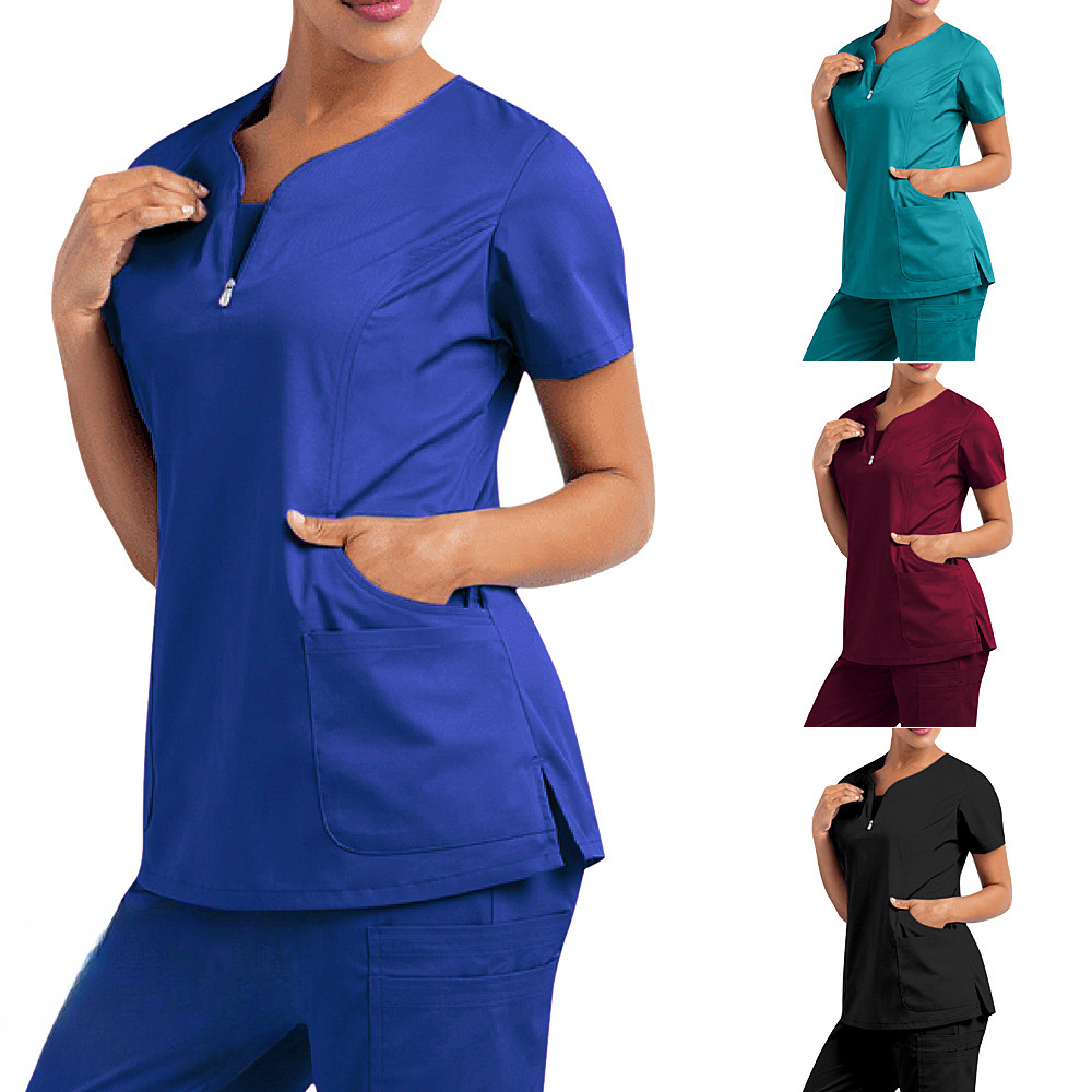 Royal blue Medical Uniform Women Breathable Nursing Scrubs Tops Shirt  Casual Short Sleeve Uniforms Nurse Pants Surgical Clothes