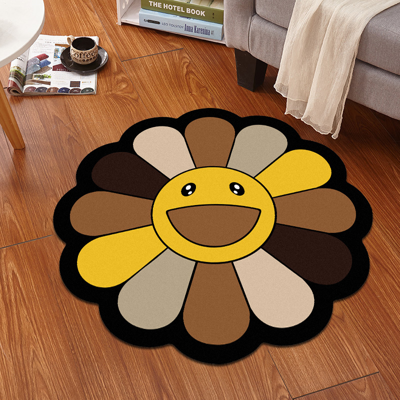 1100g Smiley Flower Pattern Rug Colorful Sunflower Floor Mat