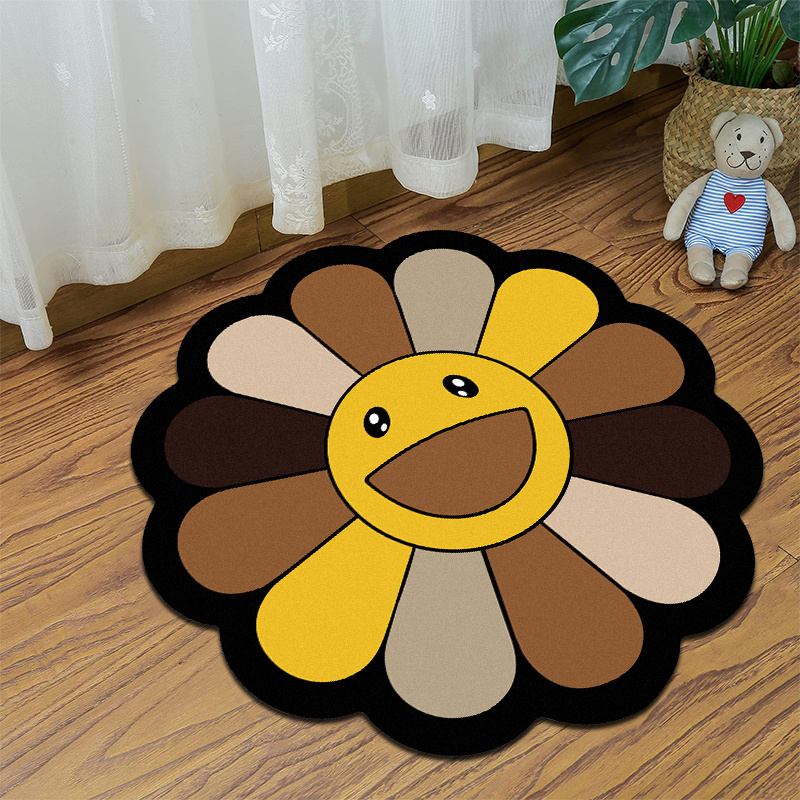 1100g Smiley Flower Pattern Rug Colorful Sunflower Floor Mat