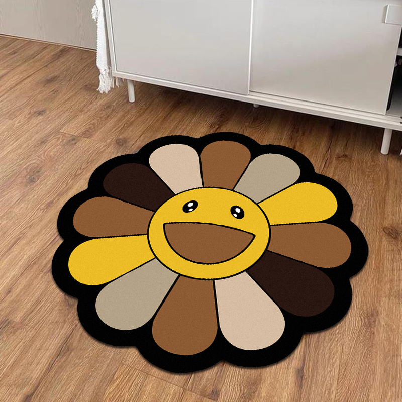 1100g Smiley Flower Pattern Rug Colorful Sunflower Floor Mat