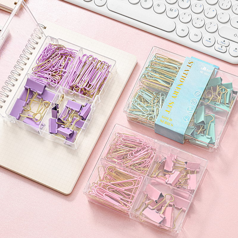 2023 Macaron Colored Metal Paper Clips Box for Photo Album File Information  Office School Supplies Plastic Clips Pince Couture