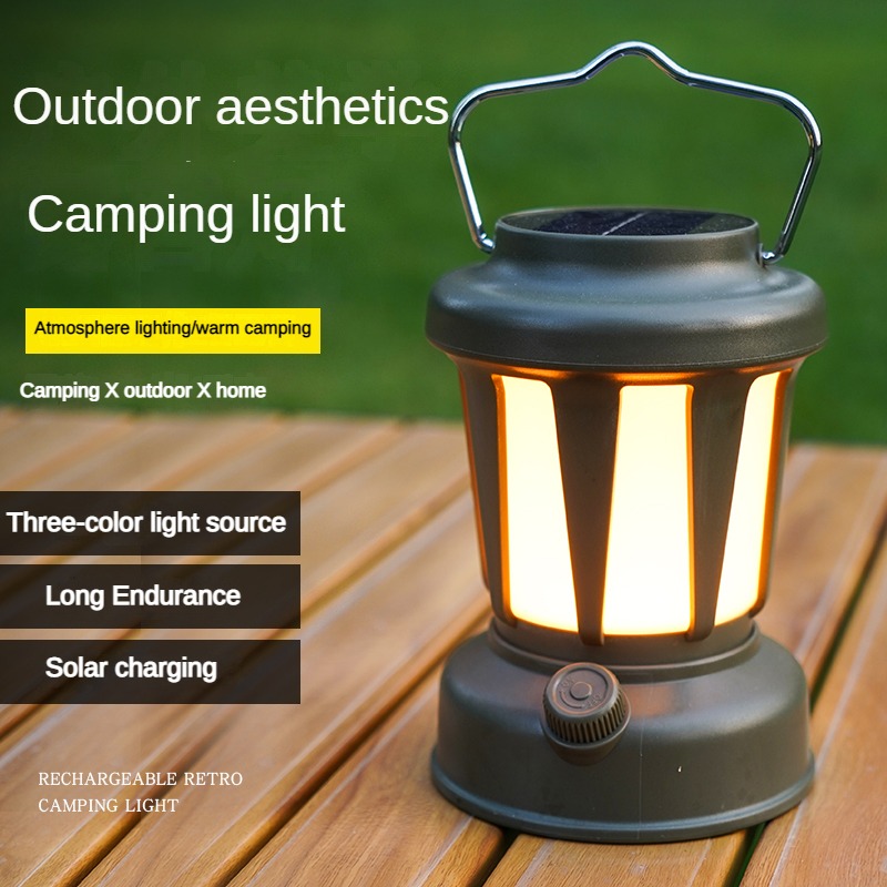 Rechargeable LED Camping Lantern Retro Light Portable Hanging Tent