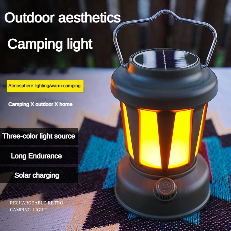 Rechargeable LED Camping Lantern Retro Light Portable Hanging Tent