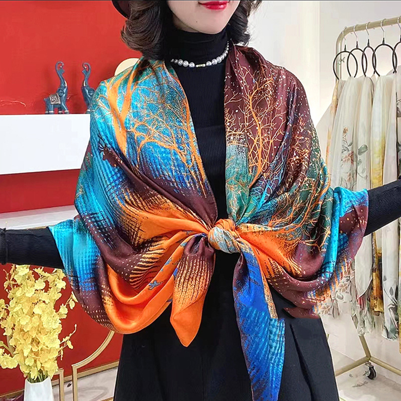 Mature Print Silky Scarf Classical Satin Smooth Thin Large Shawl Women's  Outdoor Sunscreen Decoration Scarf - Temu