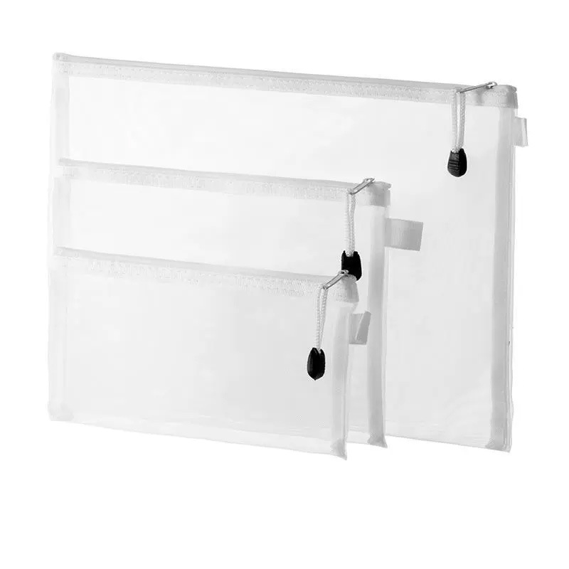 3 Pcs Mesh Zipper Bags, A4 Plastic Zip File Pouch Document Folders, Purple
