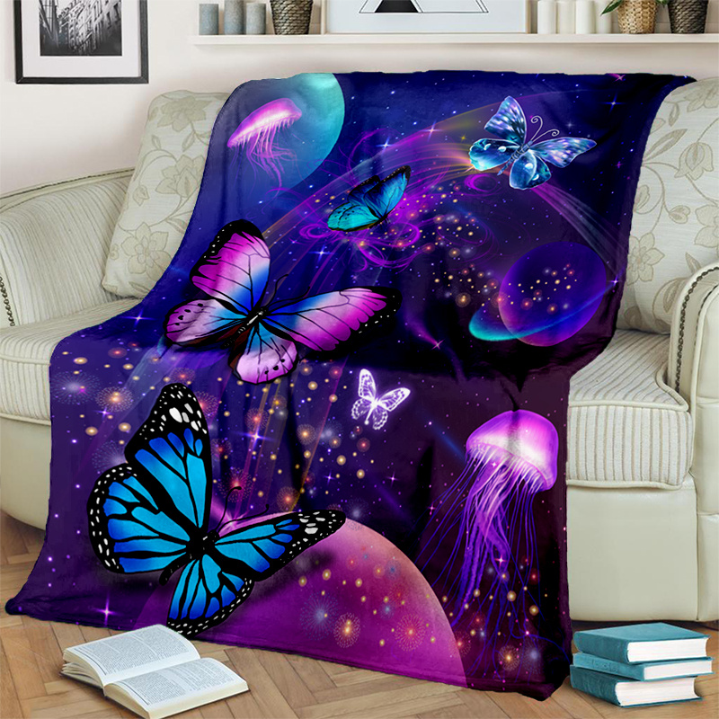 TEMU 1pc Cozy Print Blanket - Lightweight Flannel Throw For Sofa, Bed, Travel, Camping, Livingroom, Office, Couch, Chair, And Bed - Digital Printing